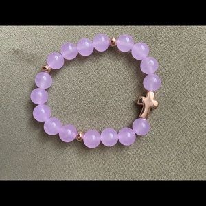 Lisa Robertson 10mm Semi-Precious Bracelet. Lavender, Rose Cross